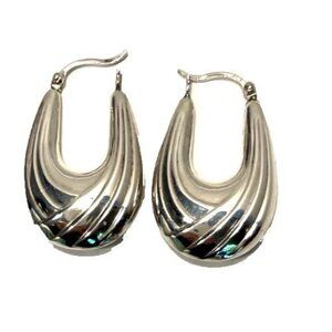 vintage 925 Sterling Earrings Elongated Oval Puffy Hollow  1X.75" 3.4g  Pierced